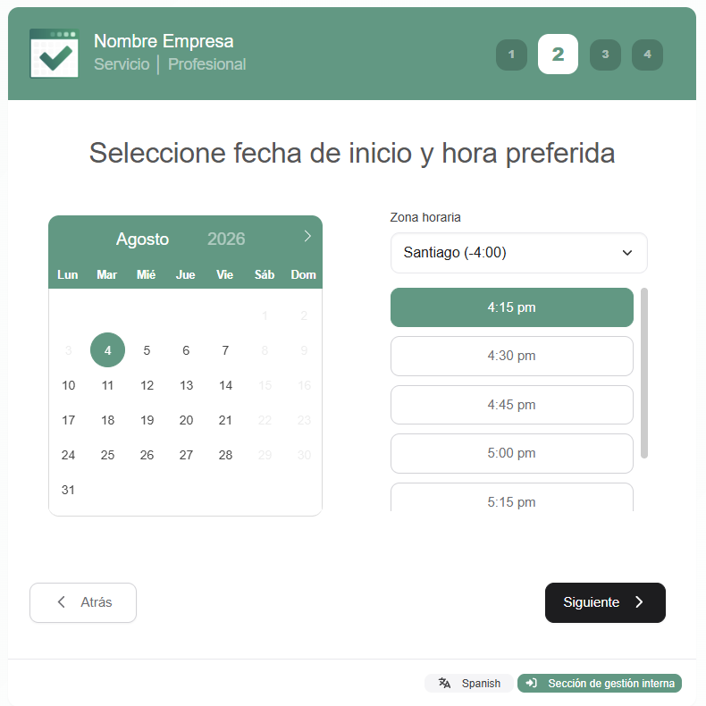 Selección de fecha y hora